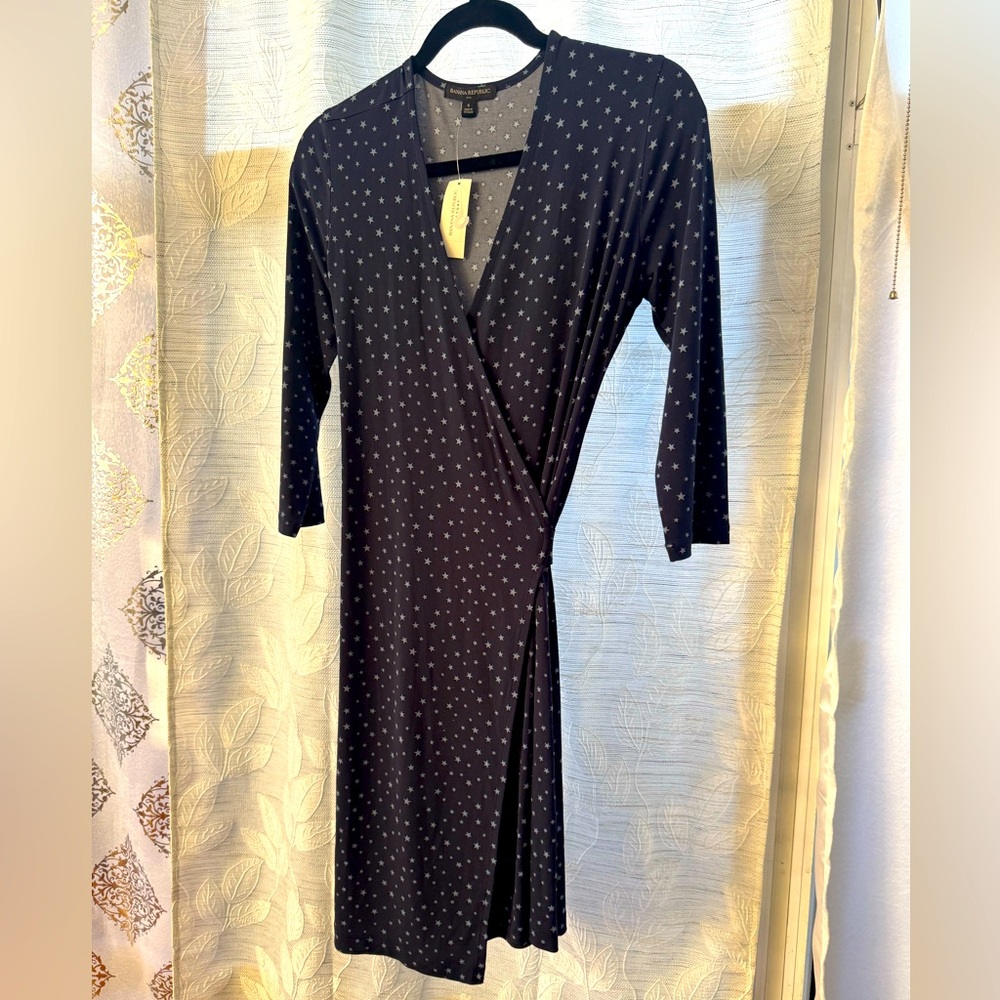 Banana Republic Navy Star Print Long Sleeve Dress